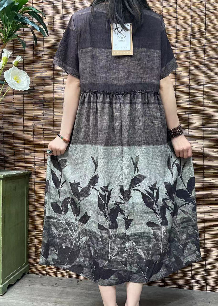 O Neck Print Patchwork Cotton Dress Summer