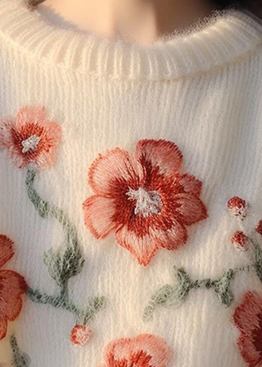 Apricot Embroidered Cozy Cotton Knit Sweater Winter