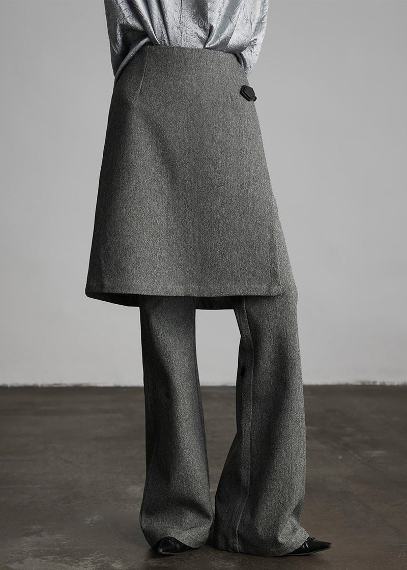 Italian Grey Fake Two-piece Split Design Suit Pants Fall