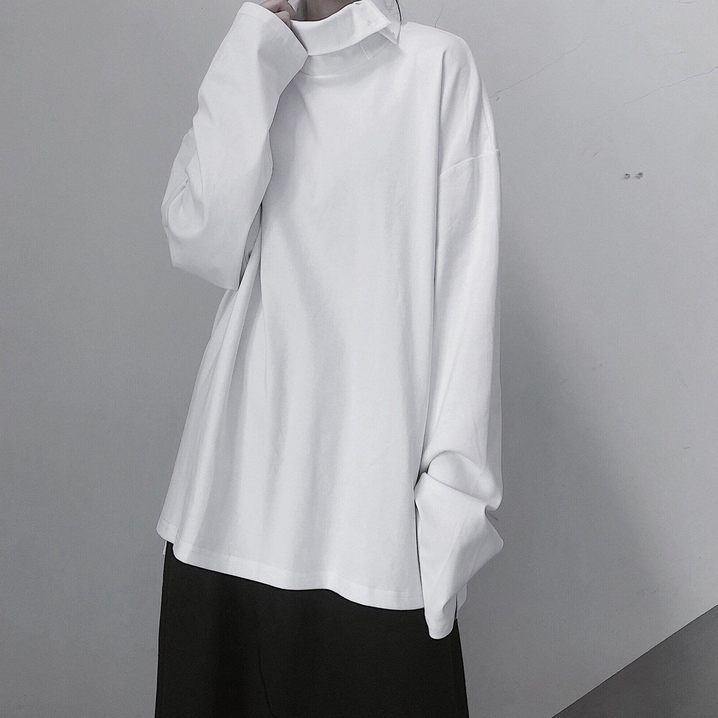 Diy White Tunic Top High Neck Asymmetric Midi Top