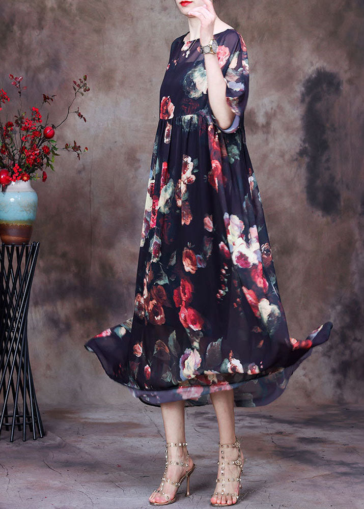 Black Wrinkled Print Chiffon Long Dress and Dress Spaghetti Strap Two Piece Suit Set Summer