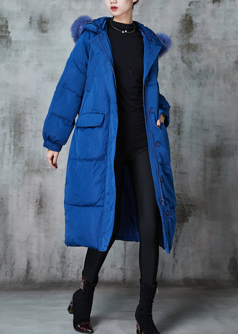 Blue Oversized Cotton Blend Puffers Jackets Winter