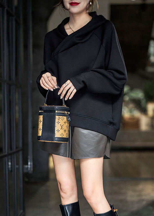 Red Asymmetrical Hooded Color Cotton Sweatshirts Top Fall