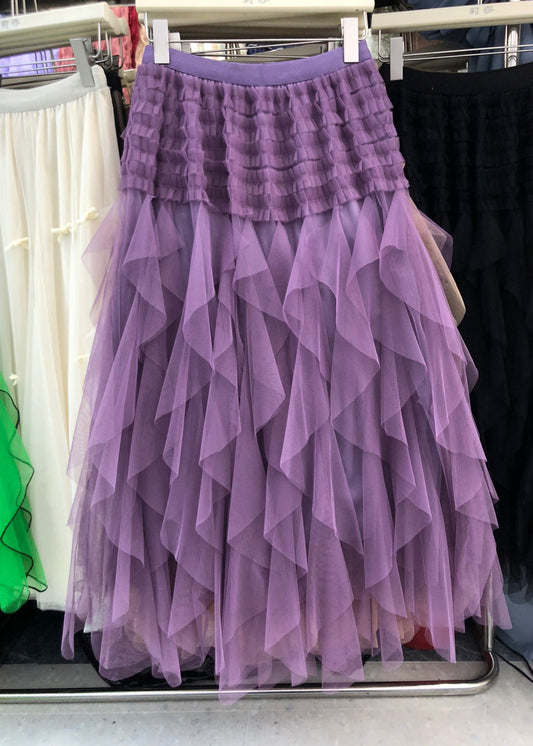 Purple Asymmetrical Patchwork Elastic Waist Tulle a Line Skirt Summer