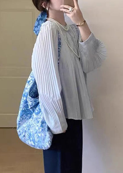 Light Blue Wrinkled Cotton Shirt Fall