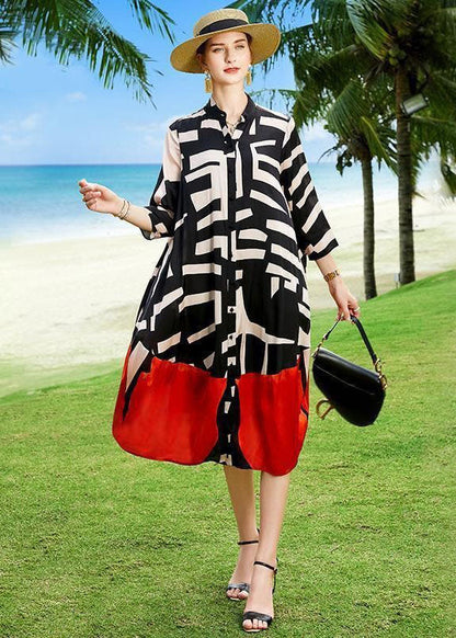 Summer Colorblock Patchwork Print Holiday Dresses Silk Coat
