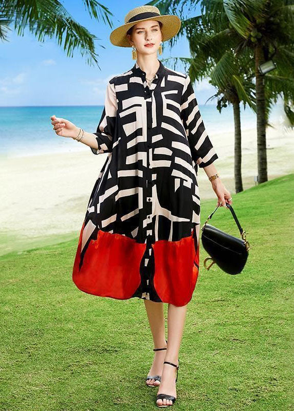 Summer Colorblock Patchwork Print Holiday Dresses Silk Coat