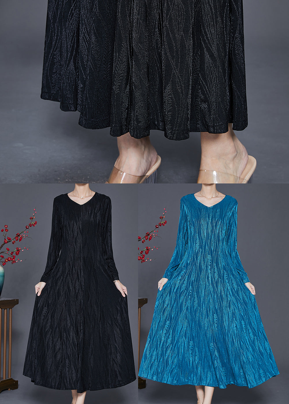 Diy Blue V Neck Exra Large Hem Cotton Vacation Dresses Spring