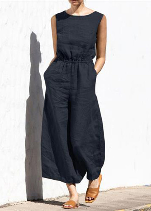 Slim Color Khaki High Sleeveless Jumpsuit