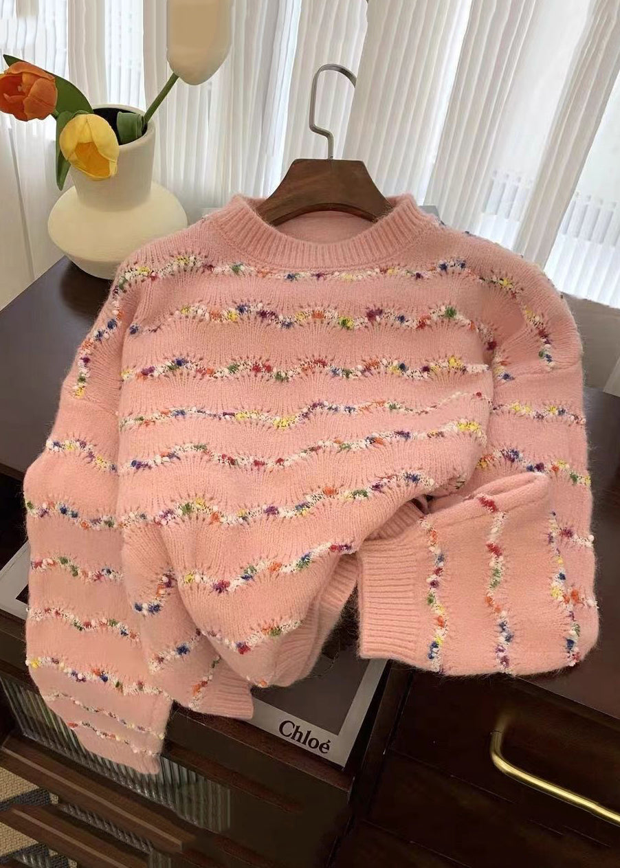 Loose Beige Striped Cozy Knit Sweaters O-neck Spring