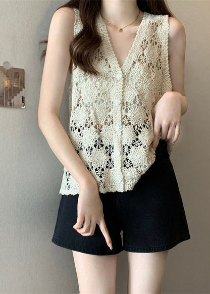 Apricot Hollow Out Knit Vest Summer