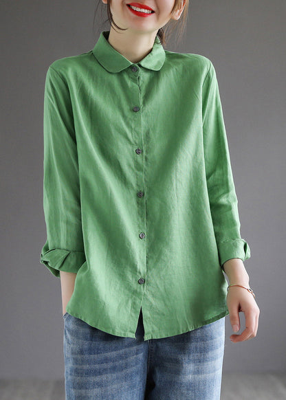 Green Peter Pan Collar Shirt Long Sleeve