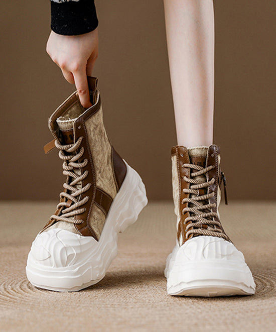 Navy Canvas Lace Up Splicing Platform Boots
