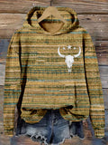 Comstylish Western Bull Skull Embroidered Vintage Cozy Hoodie
