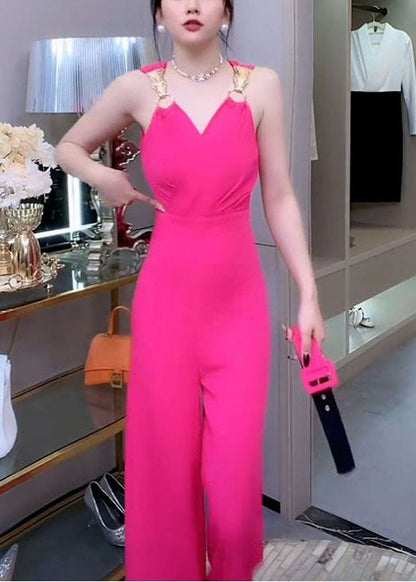 Novelty Rose V Neck Cotton Jumpsuits Sleeveless