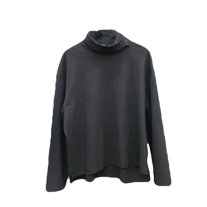Italian High Neck Asymmetric Tops Blouses Fabrics Black Blouses