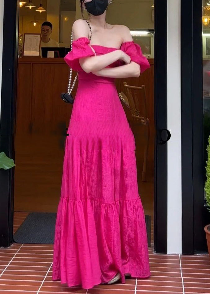 Rose Slash Neck Cotton Long Dresses Summer