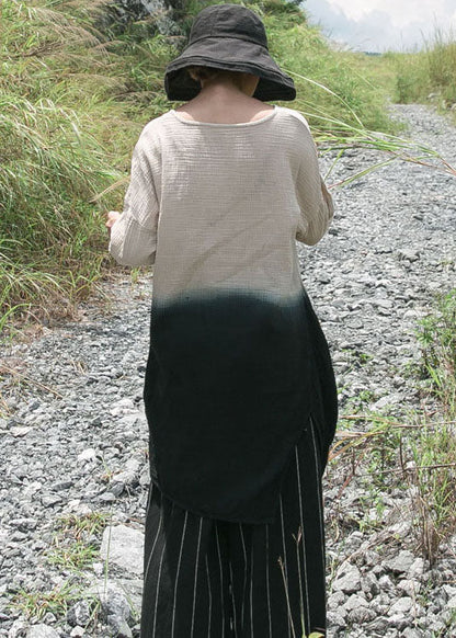 Simple Apricot O-neck Gradient Color Cotton Tops Spring