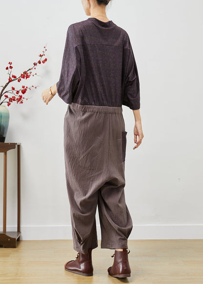 Colorblock Chinese Button Patchwork Lace Up Linen Jumpsuits Fall