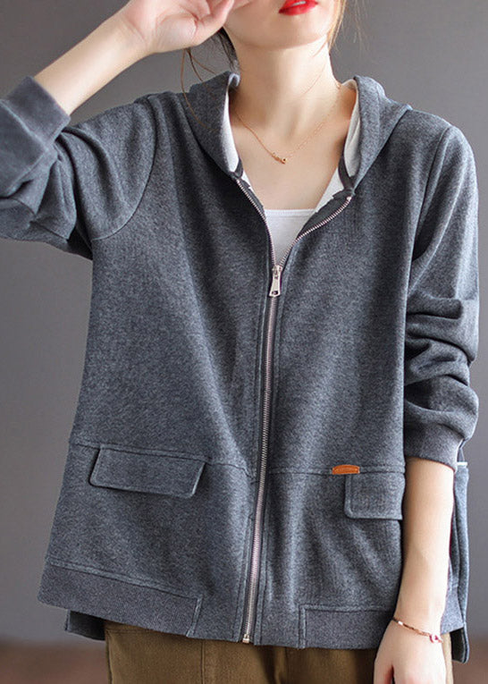 Grey Patchwork Cotton Hoodie Coat Spring