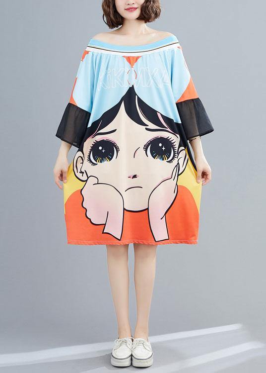 Blue Loose Print Pockets Summer Vacation Dresses