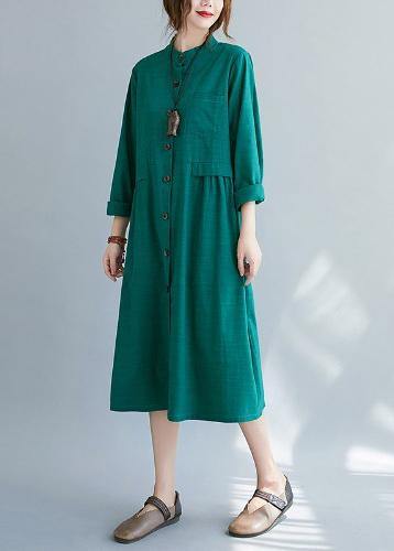 Diy Stand Collar Button Down Spring Quilting Clothes Shirts Green Dresses