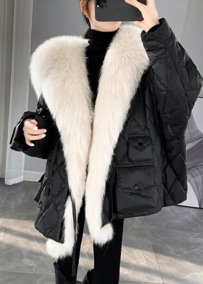 Novelty Green Fox Collar Patchwork Duck Down Puffer Jacket Winter