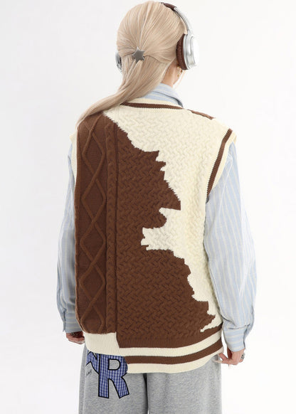 Brown Asymmetrical Warm Knit Sweater Tops Winter