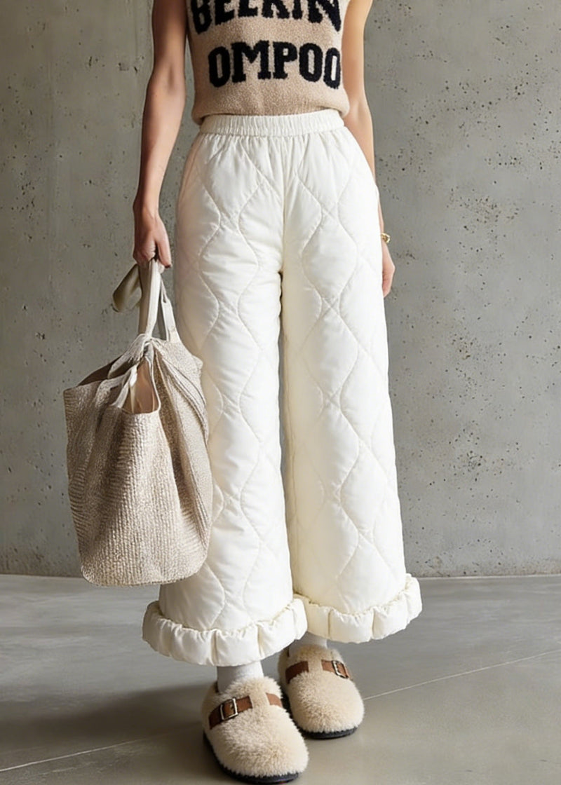 Stylish Beige Elastic Waist Fine Cotton Filled Crop Pants