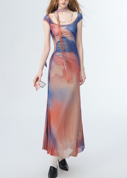 Rainbow Print Maxi Spaghetti Strap Dress Summer