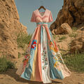 Retro Fashion Floral Design V-neck Dress artswardrobe