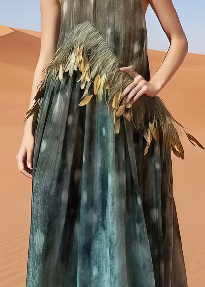 Cold Shoulder Tie Dye Feathers Dress Summer