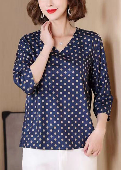 Stylish Navy Dotted Print Wear on Both Sides Silk Top Bracelet Sleeve