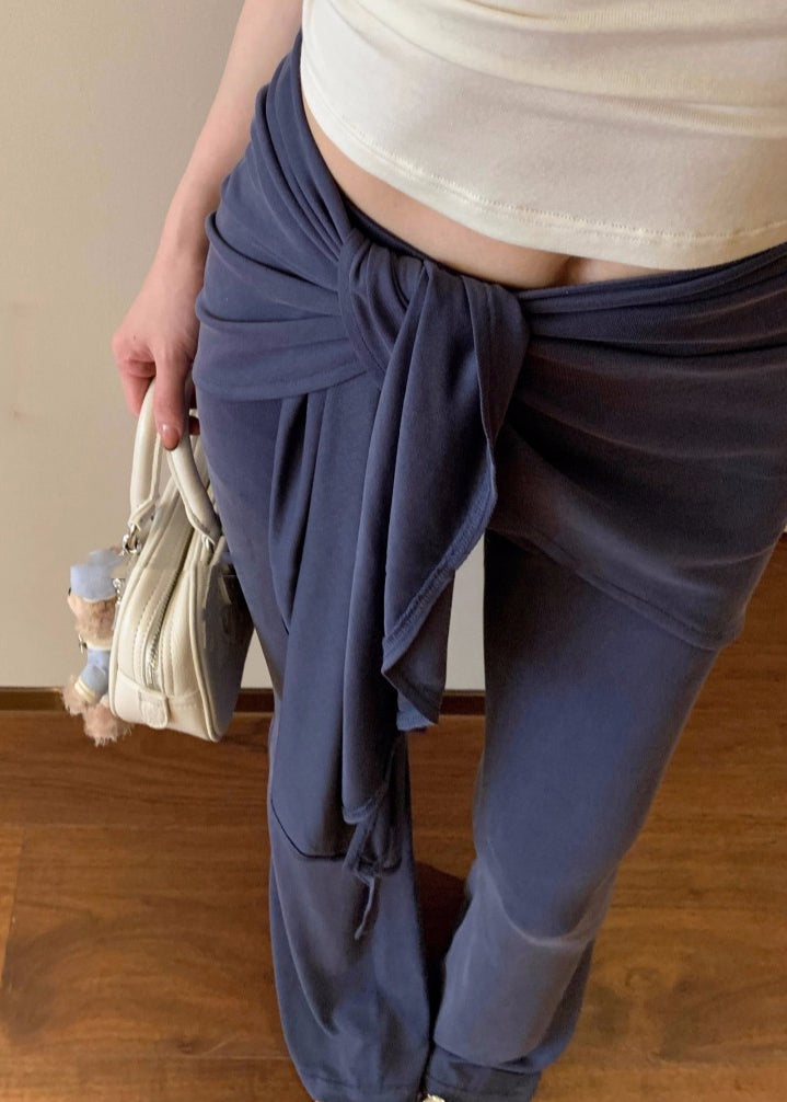 Blue Butt Scrunch Fake Two Pieces Flare Leggings