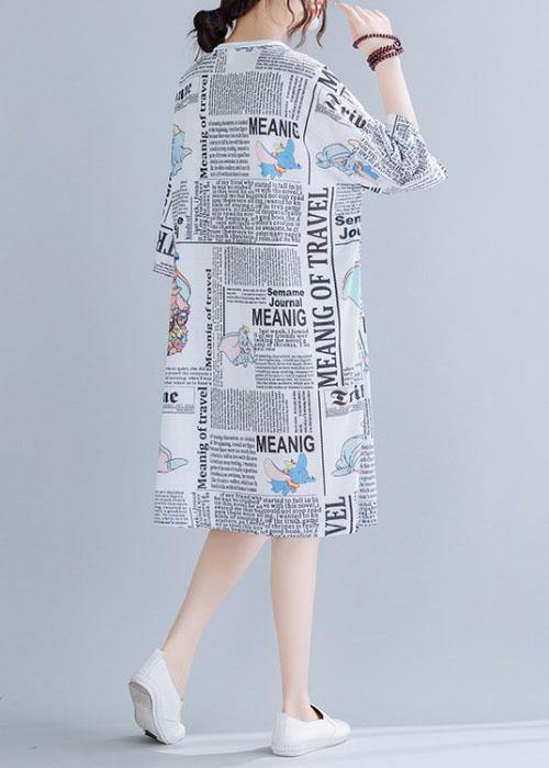 Italian White O-neck Graphic Summer Vacation Dresses Half Sleeve