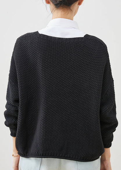 Black Oversized Button Knit Coat Spring