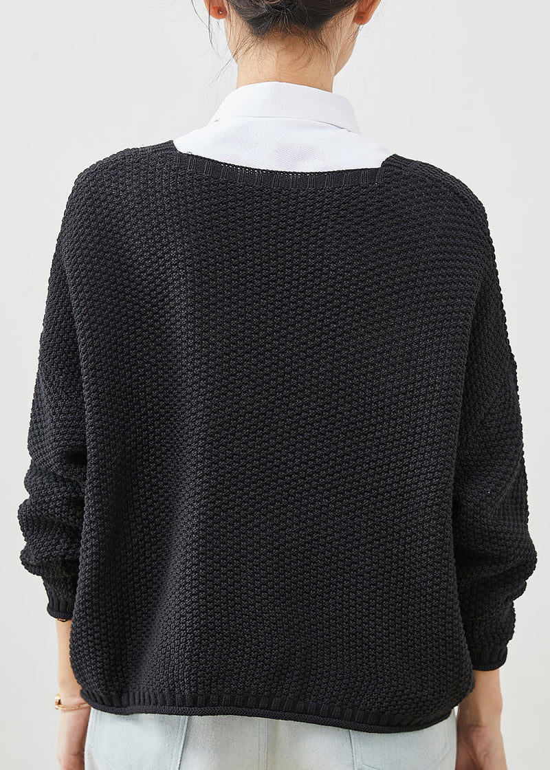 Black Oversized Button Knit Coat Spring
