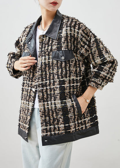 Black Peter Pan Collar Patchwork Cotton Coat Outwear Fall