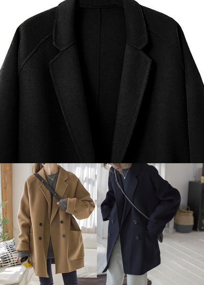 Brief Camel Notched Button Woolen Coats Fall