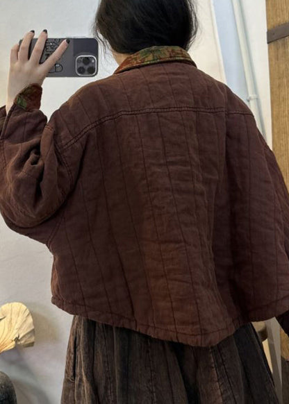 Wine Red Button Pockets Patchwork Cotton Coats Fall