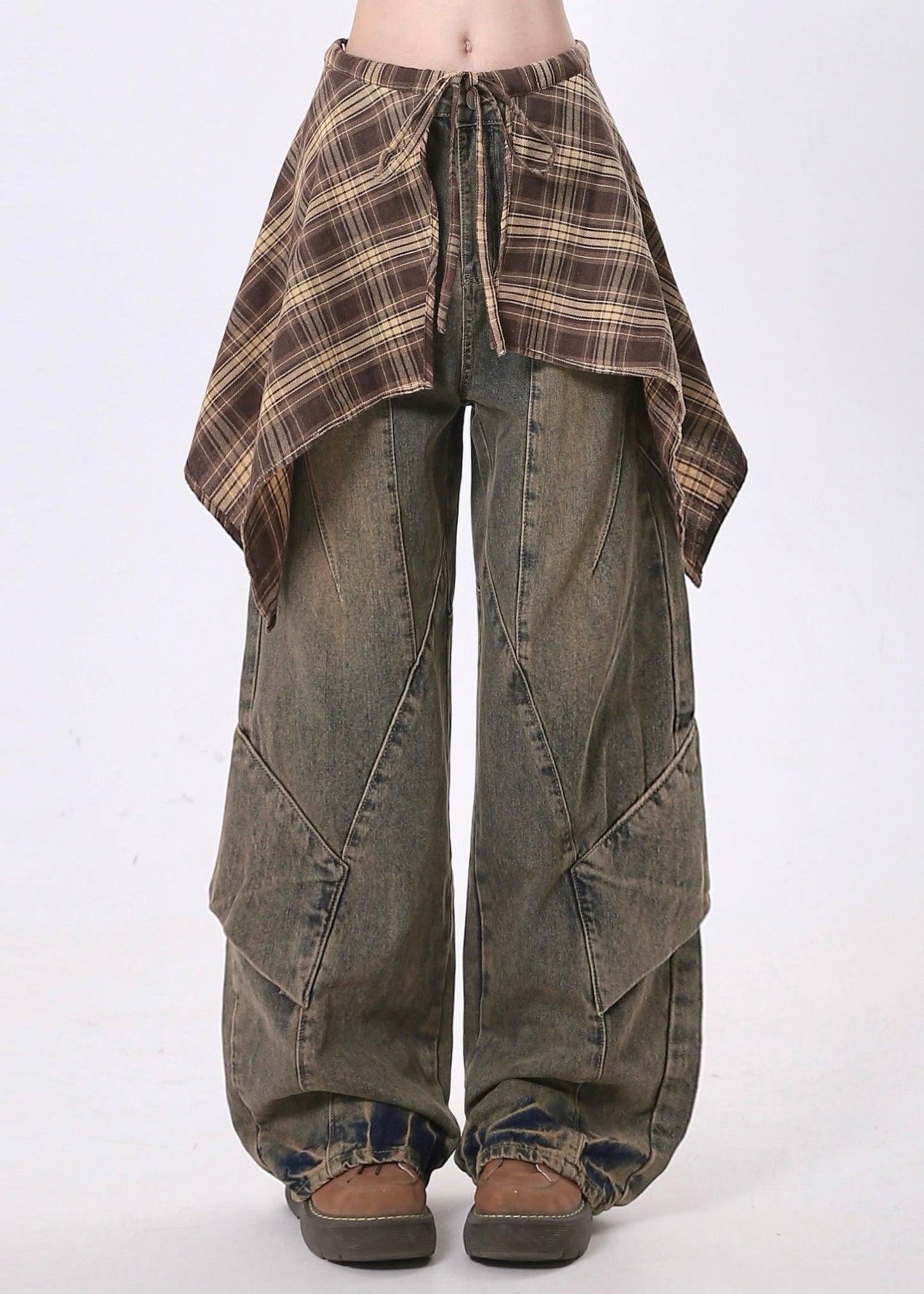 Oversized Patchwork Denim Wide Leg Pants Spring