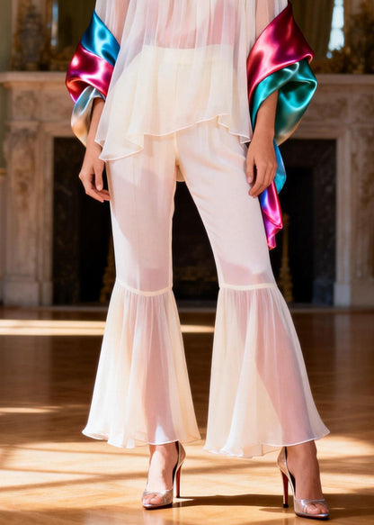 Boutique White Square Collar Patchwork Silk Two Pieces Set Summer