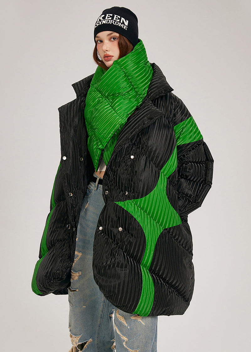 Original Design Black Asymmetrical Patchwork Duck Down Puffer Jacket Winter