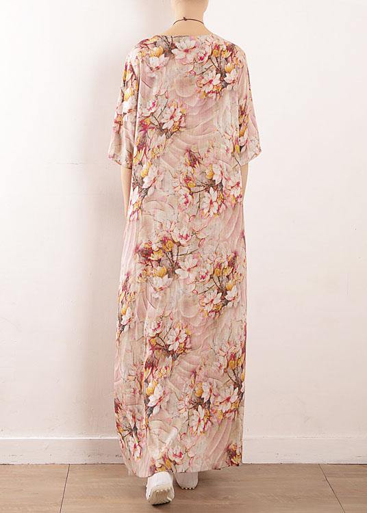 Pink Print Oriental Summer Maxi Dress