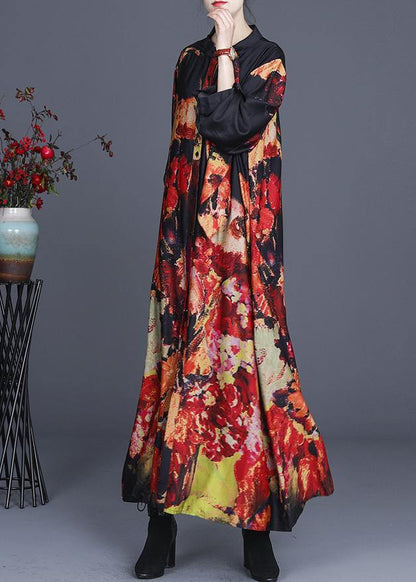 Organic Black Print Button Summer Spring Dress