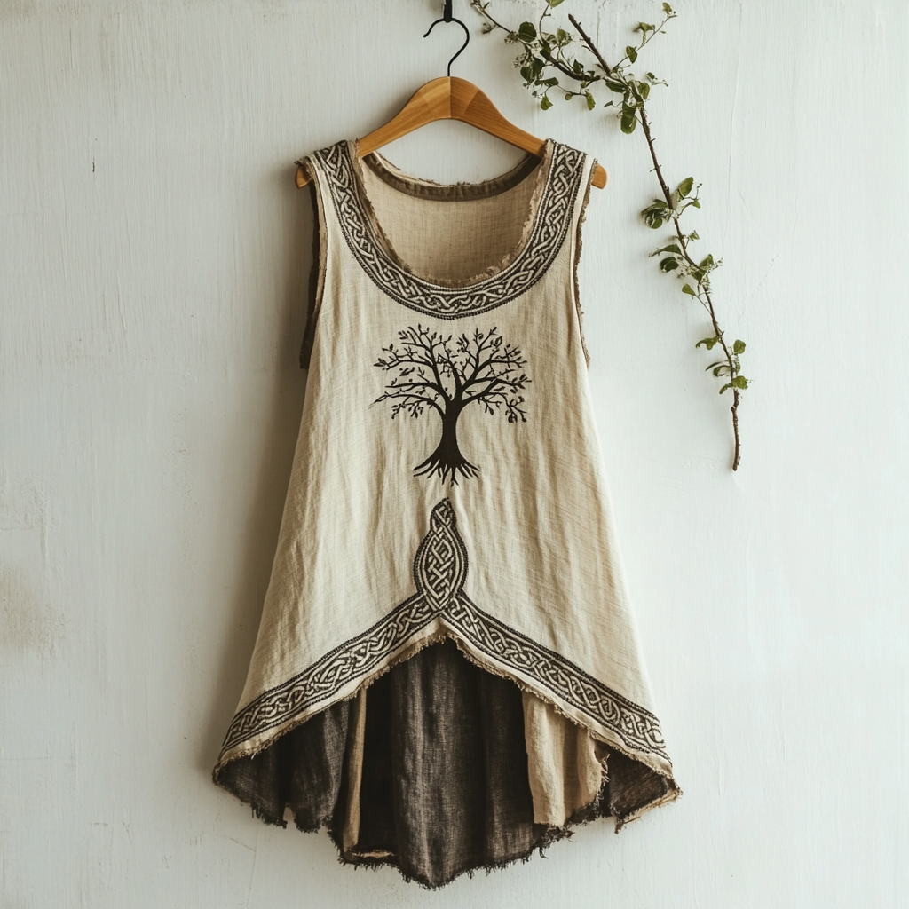 Women's Viking Tree Of Life Celtic Art Linen Sleeveless Top artswardrobe