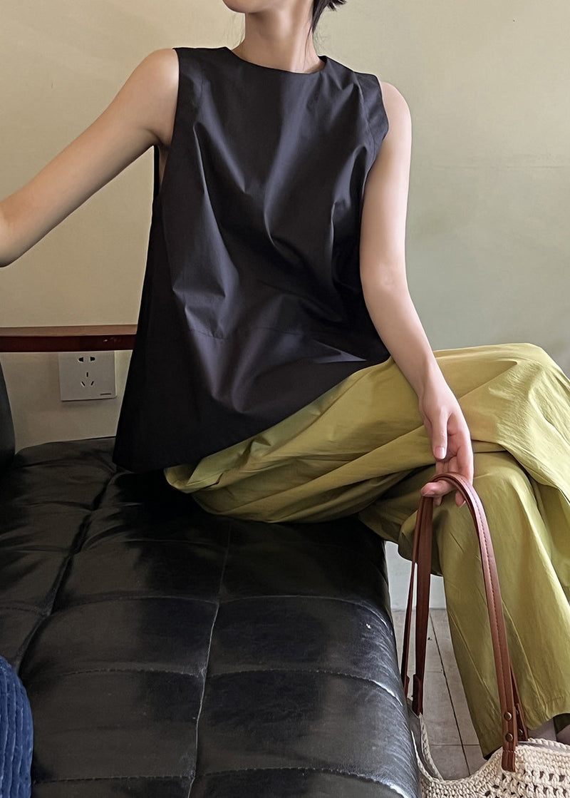 Green O Neck Cotton Tops Sleeveless
