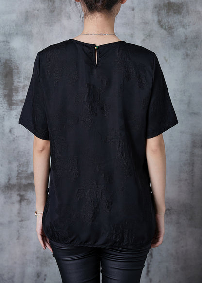 Black Jacquard Chinese Button Silk Tops Summer