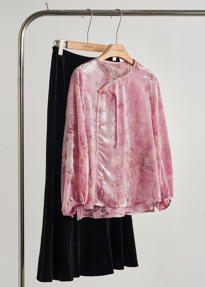 Diy Rose Tasseled Jacquard Silk Velour Shirts Fall