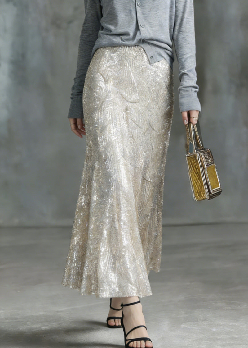 Silver High Waist Sequins a Line Skirt